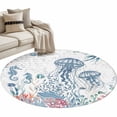 thumbnail image 2 of Coastal Jellyfish Round Area Rug 4ft, Summer Beach Nautical Ocean Coral Seahorse Washable Non-Slip Circle Rugs for Bedroom Living Room Kitchen, Soft Non Shedding Circle Carpet for Dining Room Dorm, 2 of 9