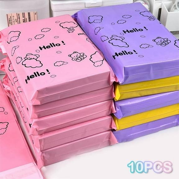 Racing Butterfly 10Pcs Colorful Bear Courier Bag Envelope Packaging Bags Pink Waterproof Self Adhesive Seal Pouch Shipping Mailing Bag Transport Bag