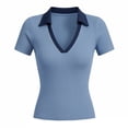 thumbnail image 3 of Aihuaihua Womens Short Sleeve Business Casual Tops Summer V Neck Polo Work Shirts 2026 Fitted Basic Collared Shirt Light Blue M, 3 of 3