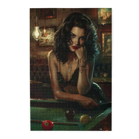 1000 PCS 1000 Piece Wooden Puzzles Sexy Billiards Woman Challenging Brain Exercise Creative Activity Hobbies for Adults beauty Billiards Woman High difficulty puzzle 1000 Piece Stunning Artwork