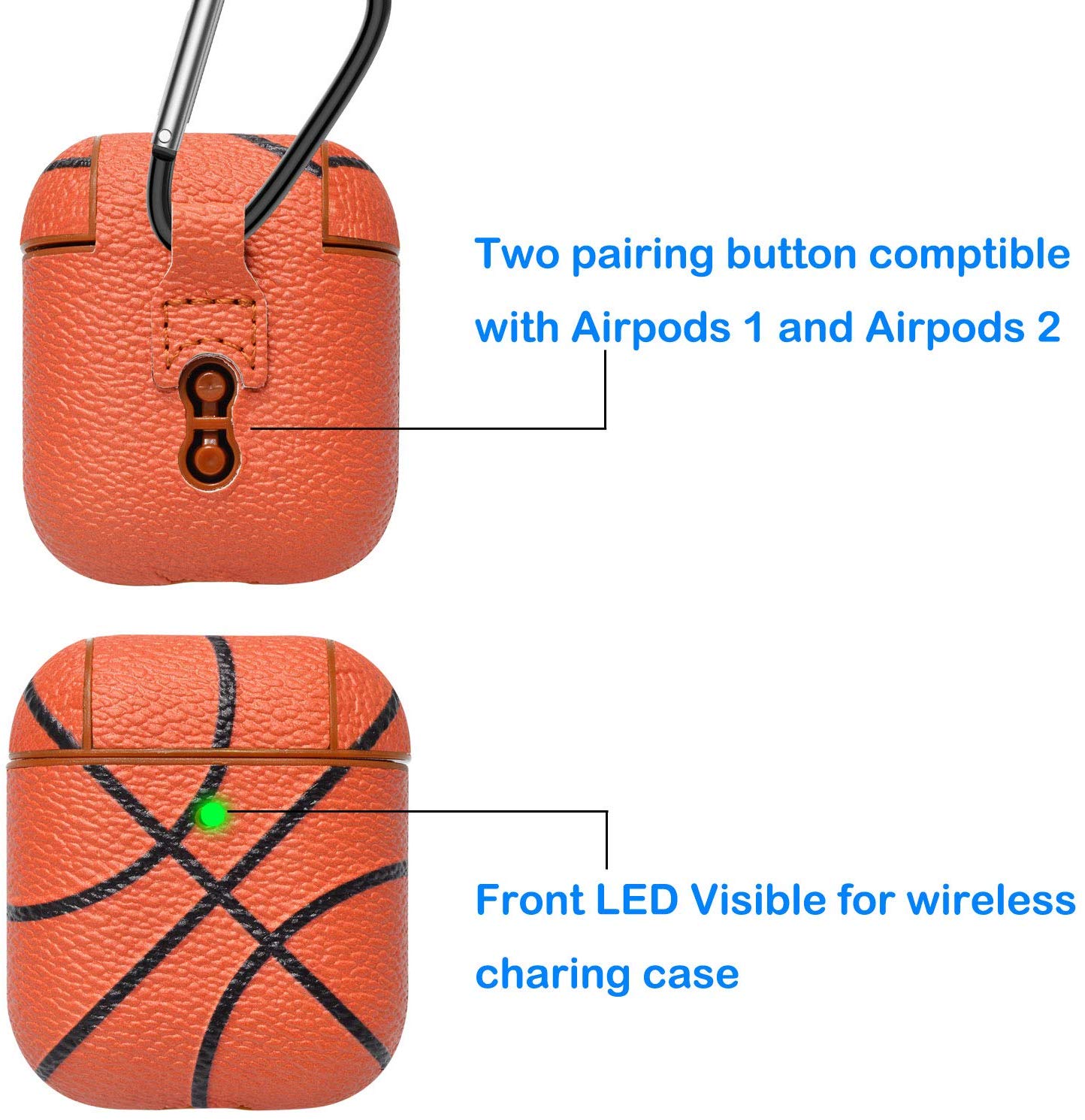 Apple Airpods Case Skin, Takfox AirPods Accessories Case for Airpods 1 & 2 Portable Protective Anti-Scratch PU Leather Cover Skin for Airpods 1 & AirPods 2 [Front LED Visible] w/ Keychain -Basketball - image 3 of 9