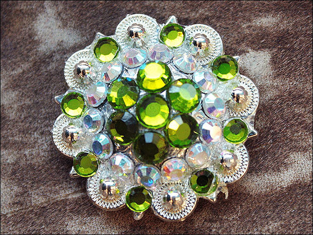 45HS Set Of 32 Screw Back Concho Peridot Green Crystal 1-1/4In Saddle Hilason - image 2 of 7
