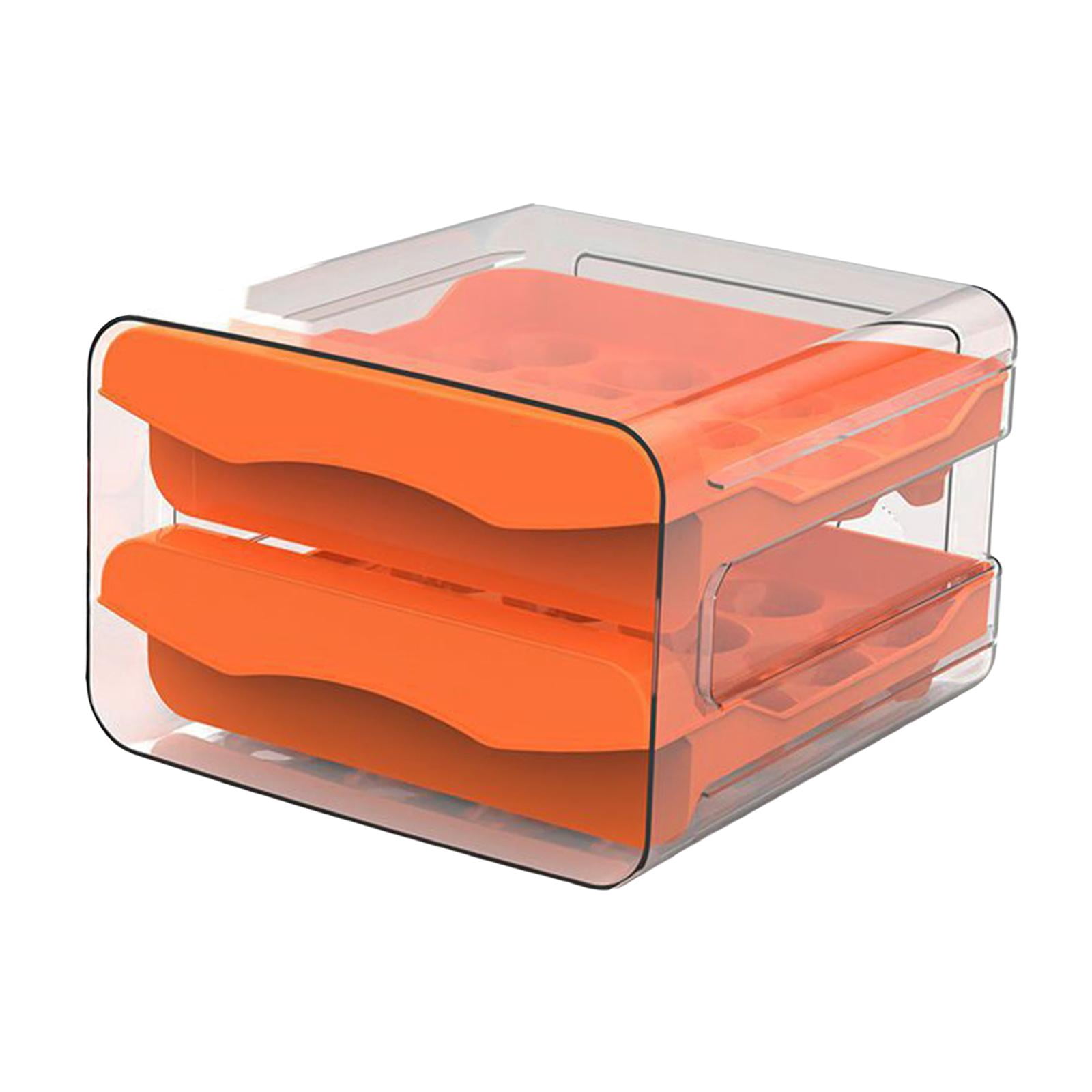 Fiocias Egg Container for Refrigerator 2 Layers Egg Tray Reusable Space Saving Egg Fresh orange
