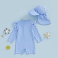 thumbnail image 6 of Boys One Piece Swimsuits Size 3-6M Striped Ruffle Long Sleeve Romper with Sun Hat Zipper Rash Guard Swimwear Toddler Kids Swimsuit, 6 of 7