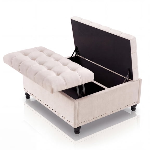 36" Large Square Tufted Storage Ottoman Coffee Table, Lift Top Upholstered Bench with Sturdy Wood Legs Supports 300 LBS, Multi-Functional Footrest Storage Box for Living Room Bedroom