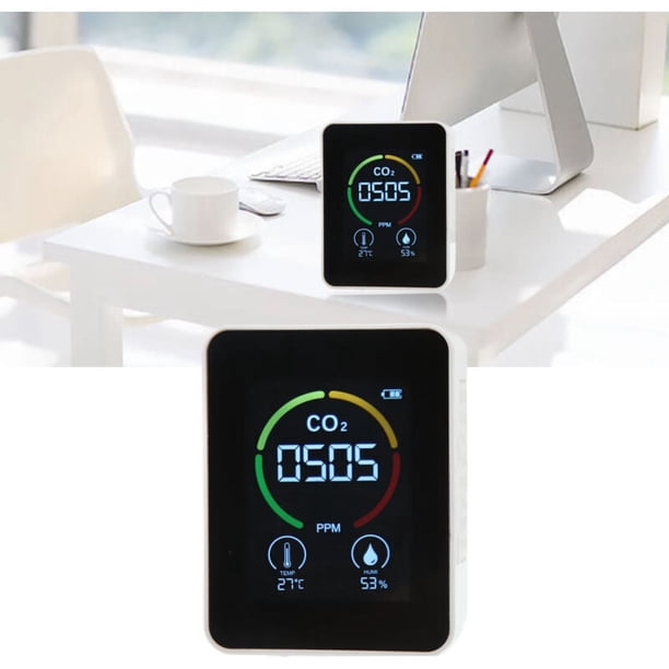CO2 Detector with Temperature Humidity Monitor, Large Screen Air Quality Sensor for Home, White