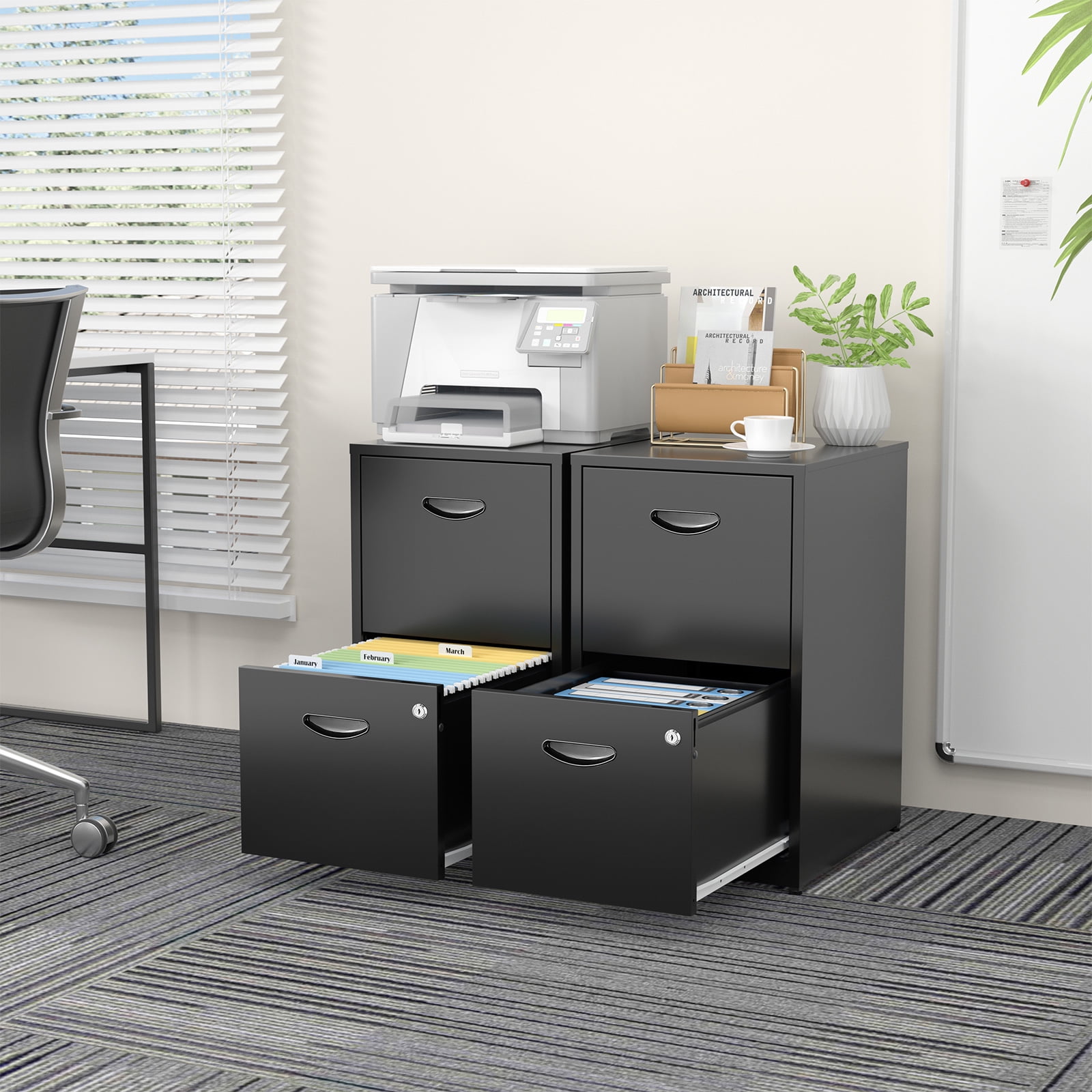 Polup File Cabinet, Freestanding Storage Organizer, Metal 2-Drawer,  Letter Size, Black