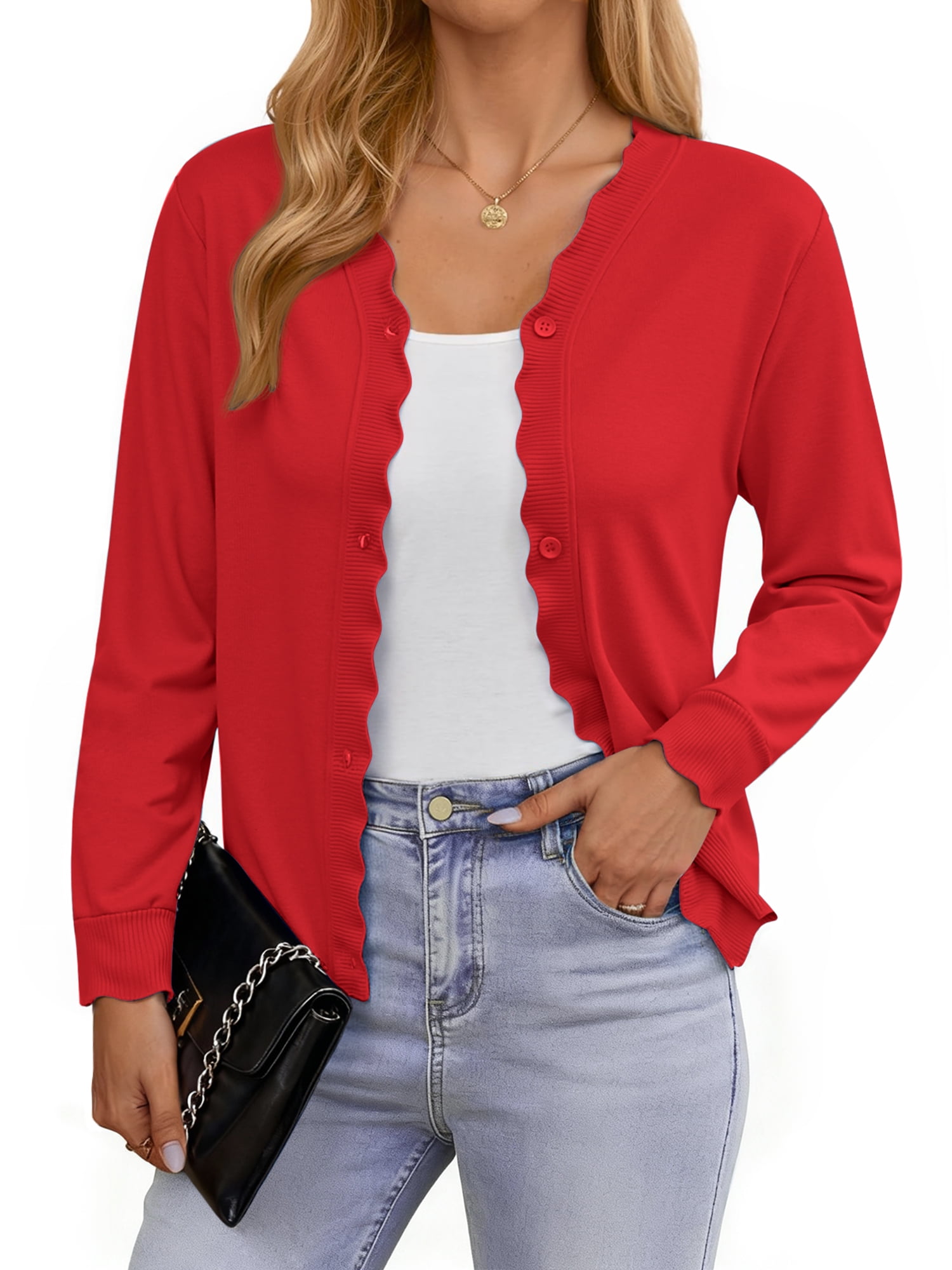 V neck Cardigans for Women Long Sleeve Button Down Sweaters Open Front Knit Shrugs Cardigan Outerwear Coats - image 2