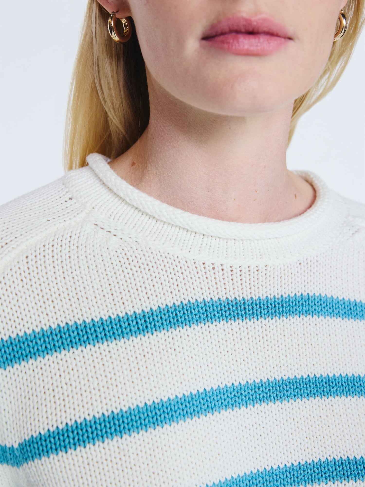 Free Assembly Women’s Saddle Shoulder Roll Neck Cotton Sweater with Long Sleeves, Sizes XS-XXL