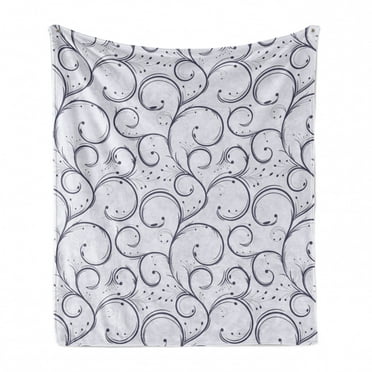 Abstract Soft Flannel Fleece Throw Blanket, Delicate Monochromatic Pattern with Curls Botanical Inspired, Cozy Plush for Indoor and Outdoor Use, 50" x 70", Purple Indigo, by Ambesonne