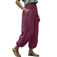thumbnail image 5 of aohooy Womens Summer Pants Lightweight Casual Flowy Palazzo Drawstring Elastic Waist Trousers with Pockets Cotton Vacation Pant Hot Pink,L, 5 of 7