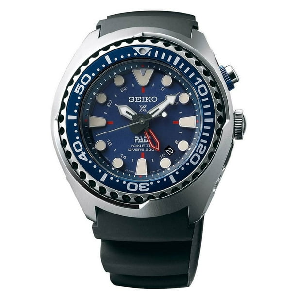 Seiko Men's SUN065 Prospex PADI Blue Dial Black Silicone Strap Kinetic GMT  Dive Watch 