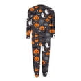 thumbnail image 4 of Halloween Plus Size Women's Pajama Set Pumpkin Ghost Bat Print Long Sleeve Crew Top Elastic Cuff Jogger Pants Soft Breathable Festive Night Loungewear, Ladies Pajamas Sets Red XL, 4 of 6