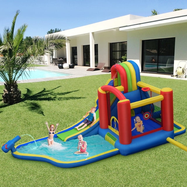 Parque Acuático Inflable con Tobogán 740 W Costway 575 x 280 x 236 cm