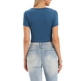 thumbnail image 3 of INSPIRAR CHIC Crop Tops para camisetas de manga corta ajustadas para mujeres, camisetas básicas de verano XS Gris Azul, 3 of 6