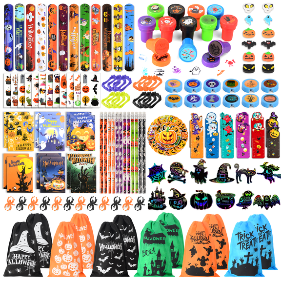 AYUQI Halloween Party Bag Fillers for Kids, 194PCS Halloween Party Favors Stationery Set, Classroom Prizes School Gifts Kids