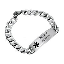Custom Medical Alert Peanut Allergy Awareness Bracelet Stainless Steel Wrist Cuban Chain for Women Men Personalized ID Nameplate Wristband Medic Allergic Diagnosis Life Saving Jewelry, 8.66''