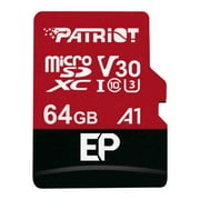 Patriot EP Series 64GB Micro SDXC V30 A1 UHS-I U3 4K UHD Memory Card - with SD Adapter - PEF64GEP31MCX