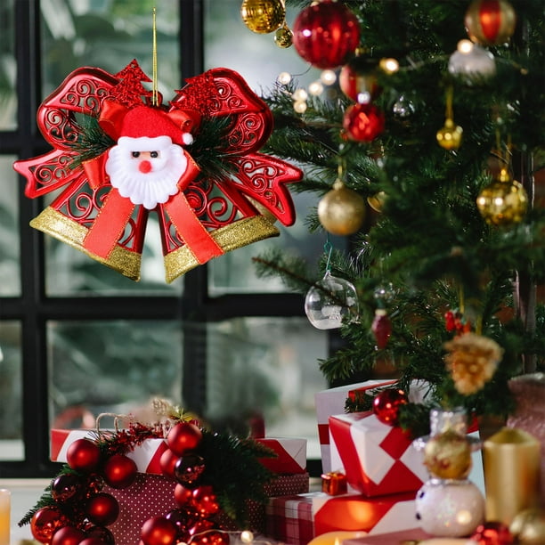 Adorno Navideño de Campana de Papá Noel | Decoración Colgante de Pvc Dorado y Rojo de 31 Cm con Cinta para Árbol y Hogar | Regalo Festivo y Accesorios Decorativos