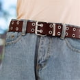 thumbnail image 2 of SANAG Women Belt Double Grommet Belt Alloy Leather Jeans Eyelet WaistBand, Brown, Without Chain, 2 of 10
