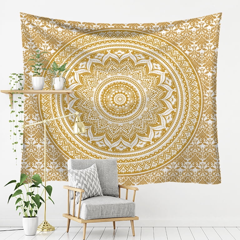 Queen Gold Ombre Mandala Indian Wall Hanging Boho Hippie Bedspread Throw Decor