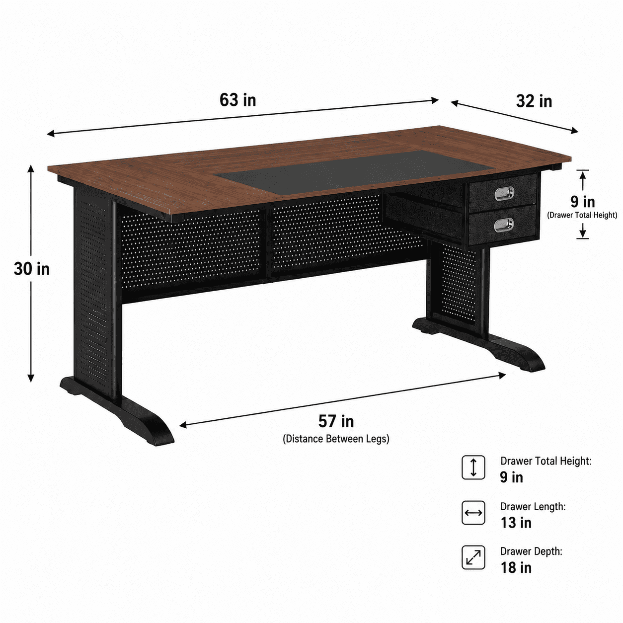 63 Inch Modern Simple Computer Desk, Black Metal Frame Large Writing Gaming Work Desk, Sturdy Home Office Study Desk with Spacious Tabletop