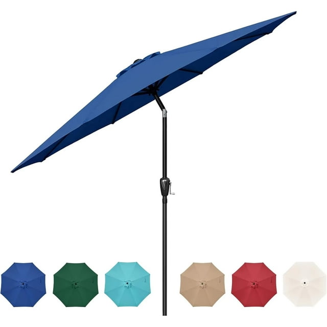 Simple Deluxe Parasol de Marché Extérieur de 9 Pi pour Table de Patio avec Inclinaison à Bouton et Manivelle, Grand Parasol de Soleil avec Poteau Robuste et Auvent Résistant à la Décoloration, Bleu