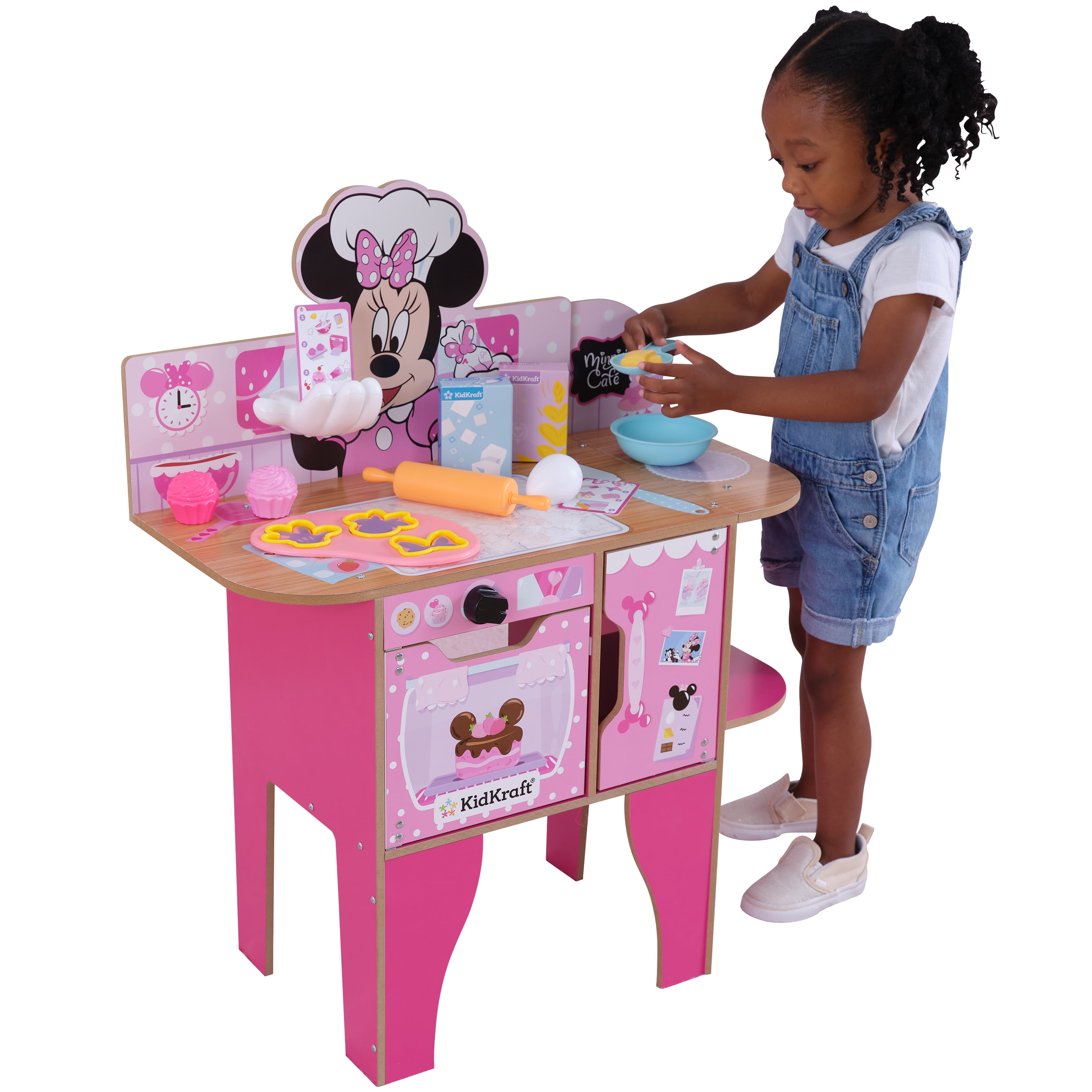 KidKraft Minnie Mouse Wooden Bakery & Café Toddler Play Kitchen with 18