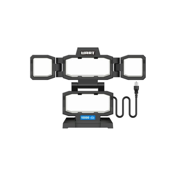HART Portable 4-Panel Plug-in LED Work Light, Adjustable, Foldable, Black, 10,000 Lumens