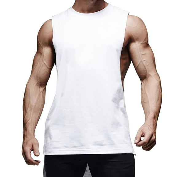 Mens Tank Top Beach Summer Casual Fashion Sports Solid Vest Sleeveless Round-Neck Tank Top