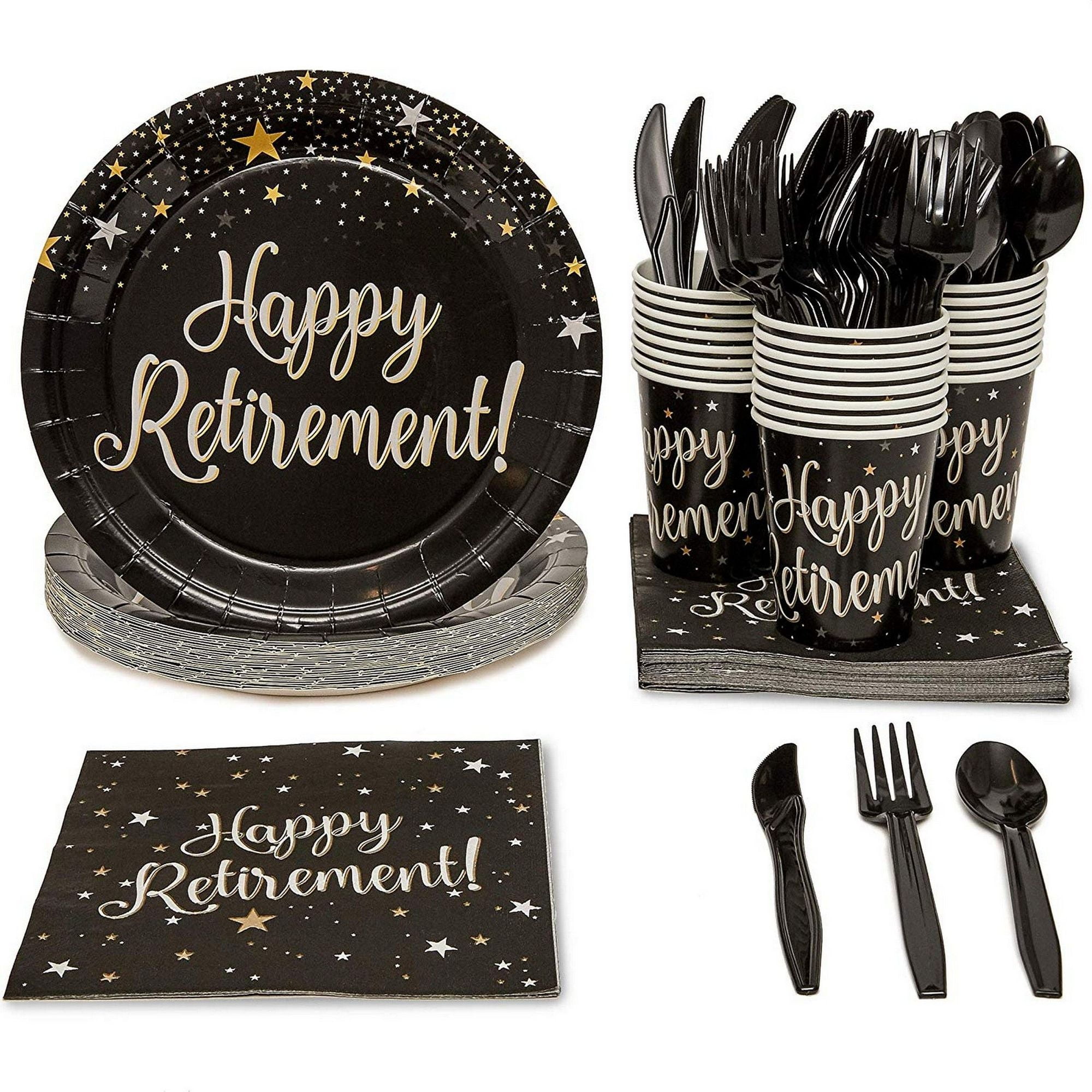 Serves 24 Happy Retirement Party Supplies, 144PCS Plates Napkins Cups