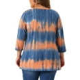 thumbnail image 4 of DARING DIVA Women's Plus Outfits Tie Dye V Neck 3/4 Sleeve Tops 1X Blue Orange, 4 of 6