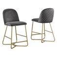 thumbnail image 1 of Chaises Hauteur Comptoir à Dossier Matelassé 24 Pouces Ensemble de 2 en Velours Gris Foncé et Base Dorée, 1 of 3
