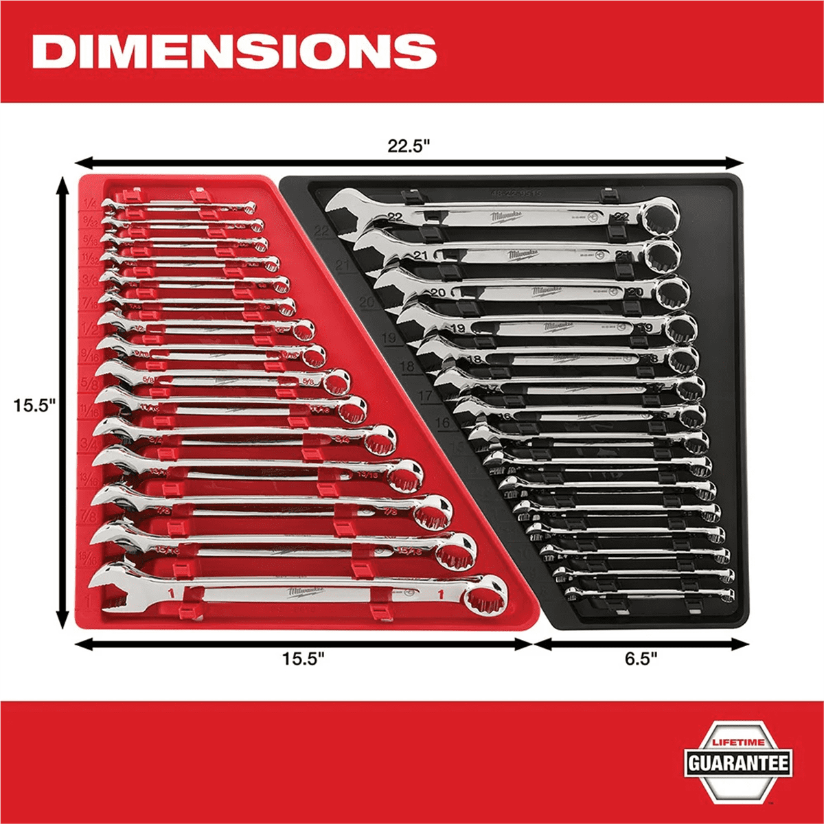 Milwaukee 48-22-9515 - 15-Piece Metric 12-Point Straight Head Combination Wrench Set with Storage Tray