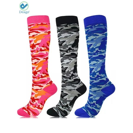 

Deago 2 Pairs Camo Knee High Compression Socks for Women 15-20 mmHg is Best Support for Athletic Running Cycling (Pink S/M)