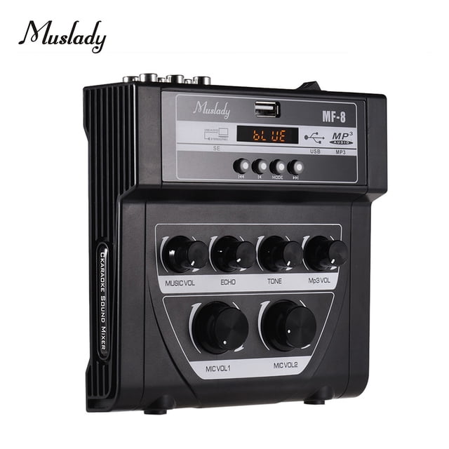 Muslady MF-8 Mini Karaoke Sound Audio Mixer Stereo Echo Mixers Dual Microphone Inputs Support BT Recording MP3 Function for TV PC Smartphone Amplifier