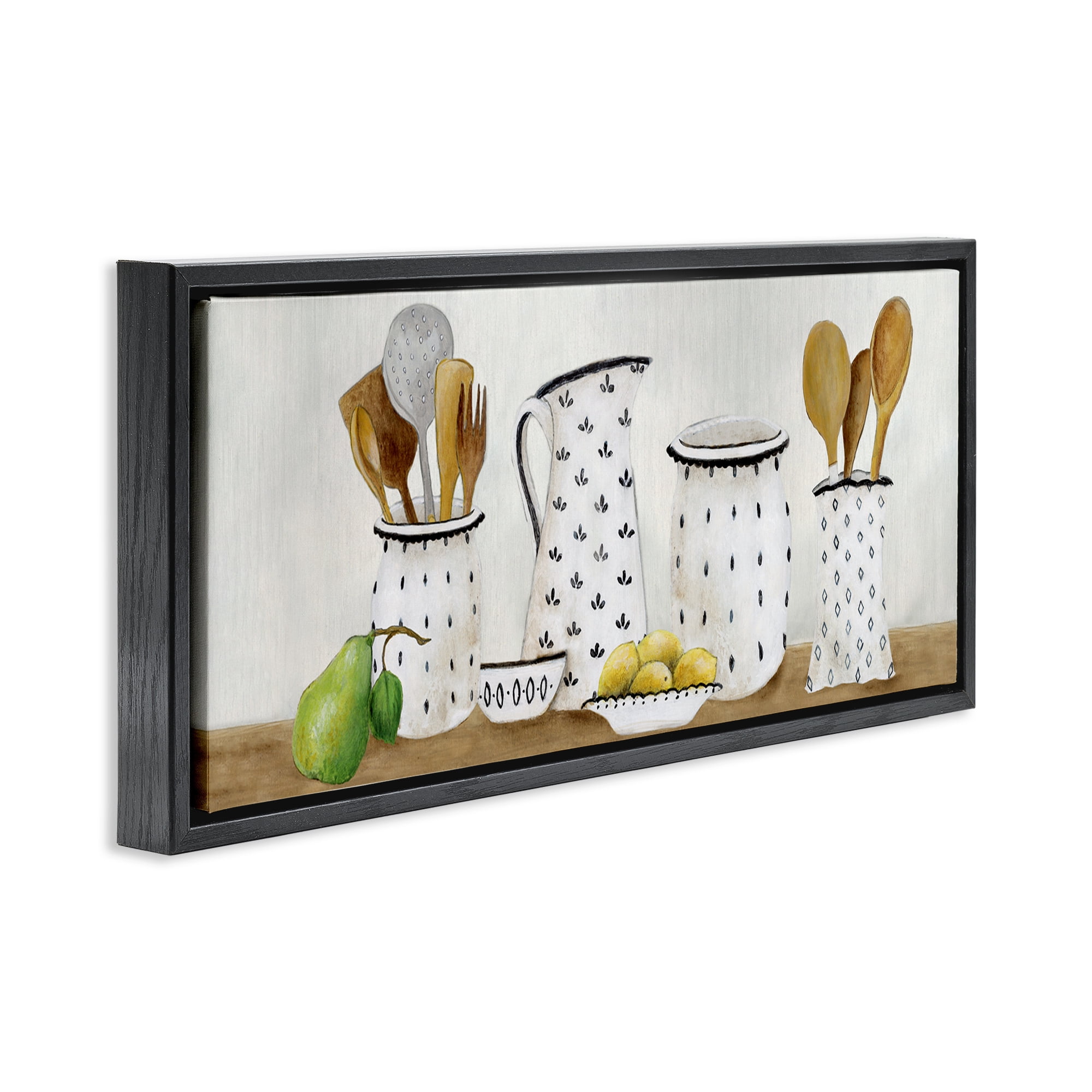 Stupell Industries Kitchen Jugs & Utensils Black Framed Floater Canvas Wall Art, design by Janet Tava