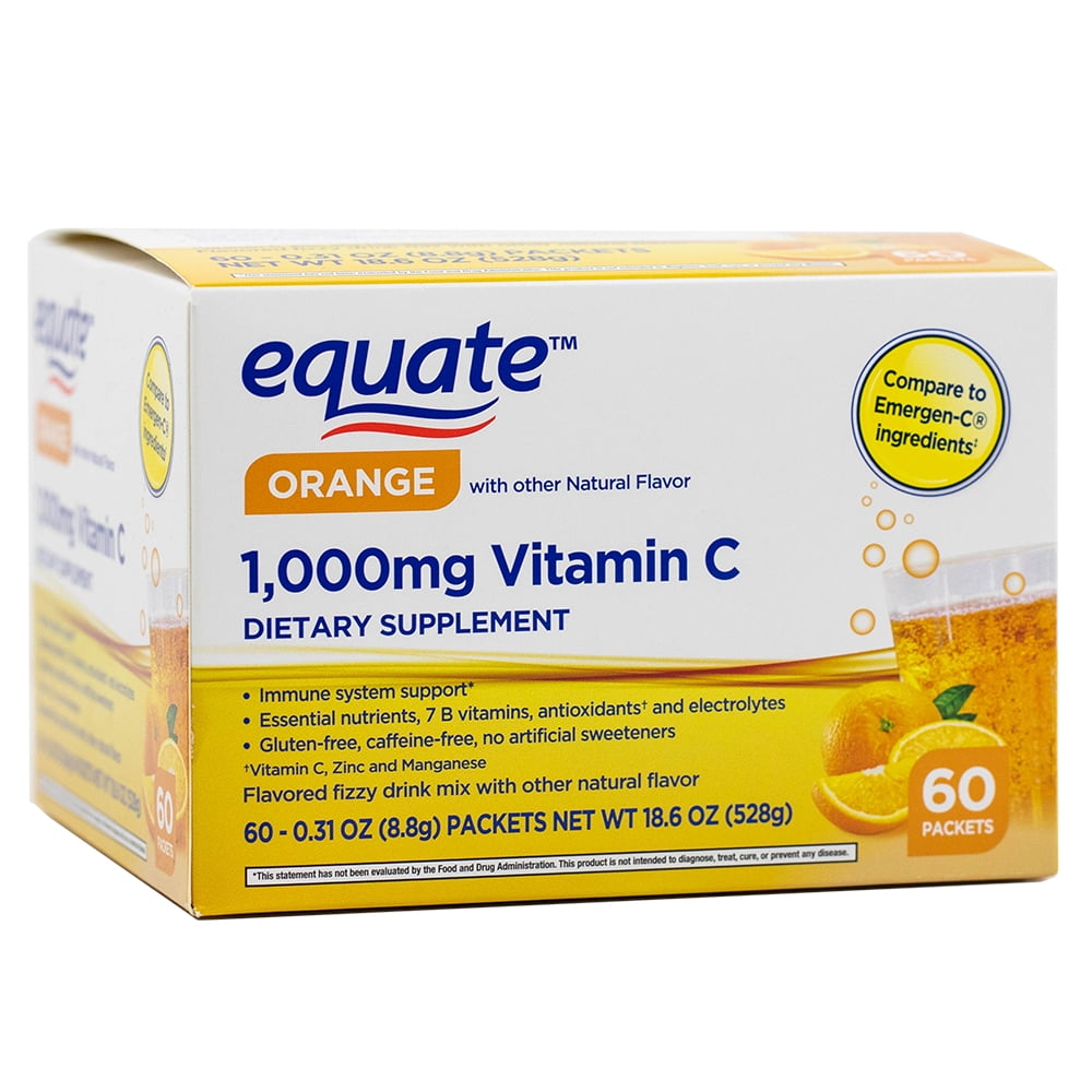 Equate Vitamin C Drink Mix Supplement for Immune Support, Orange, 1000 mg, 60 Count