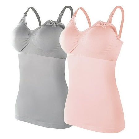 

NIUREDLTD Womens Nursed Tank Tops Built In Bra Top For Breastfeeding Maternity Camisole Brasieres 2PC With 4PC Pads
