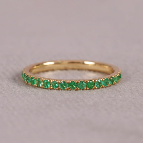 Round Emerald Full Eternity Gemstone Ring, Emerald Wedding Ring, Minimalist Ring, 925 Straling Silver Matching Band, Mothers Day Gift