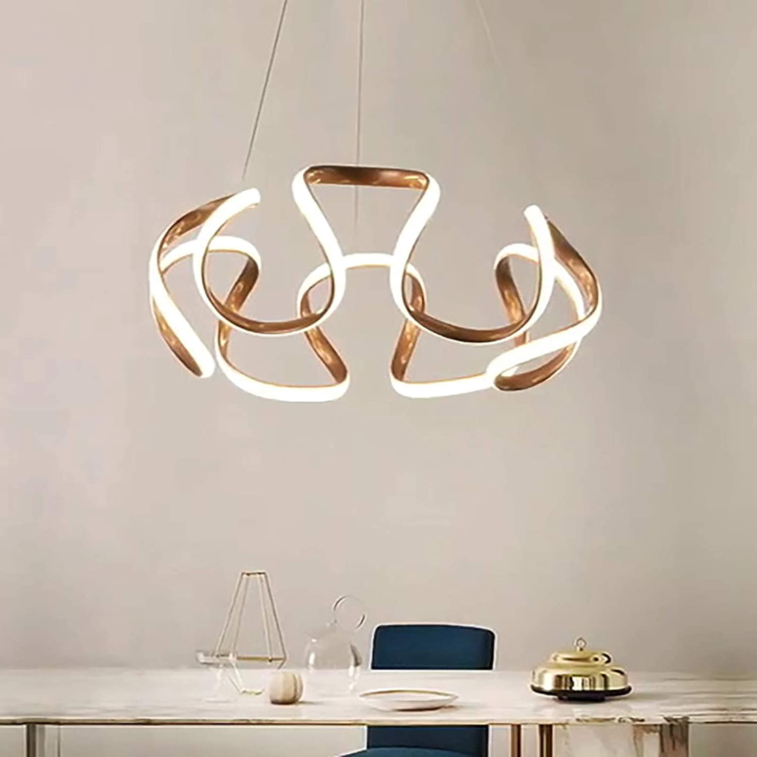 MONIPA LED Ceiling Light Fixture Modern Champagne Gold Pendant Light Stepless Dimming with Remote Control for Living Room Dining Kitchen Bar Table Lamp