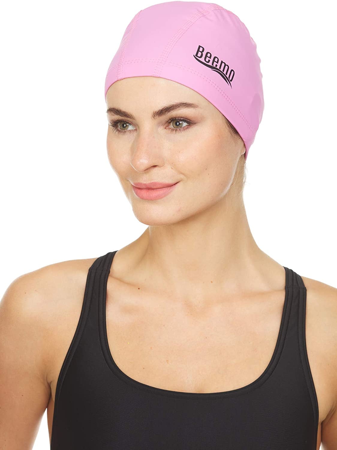 Beemo Latex Lycra Swim Cap for Long or Short Hair - Stretchable Head Cap - Light Pink