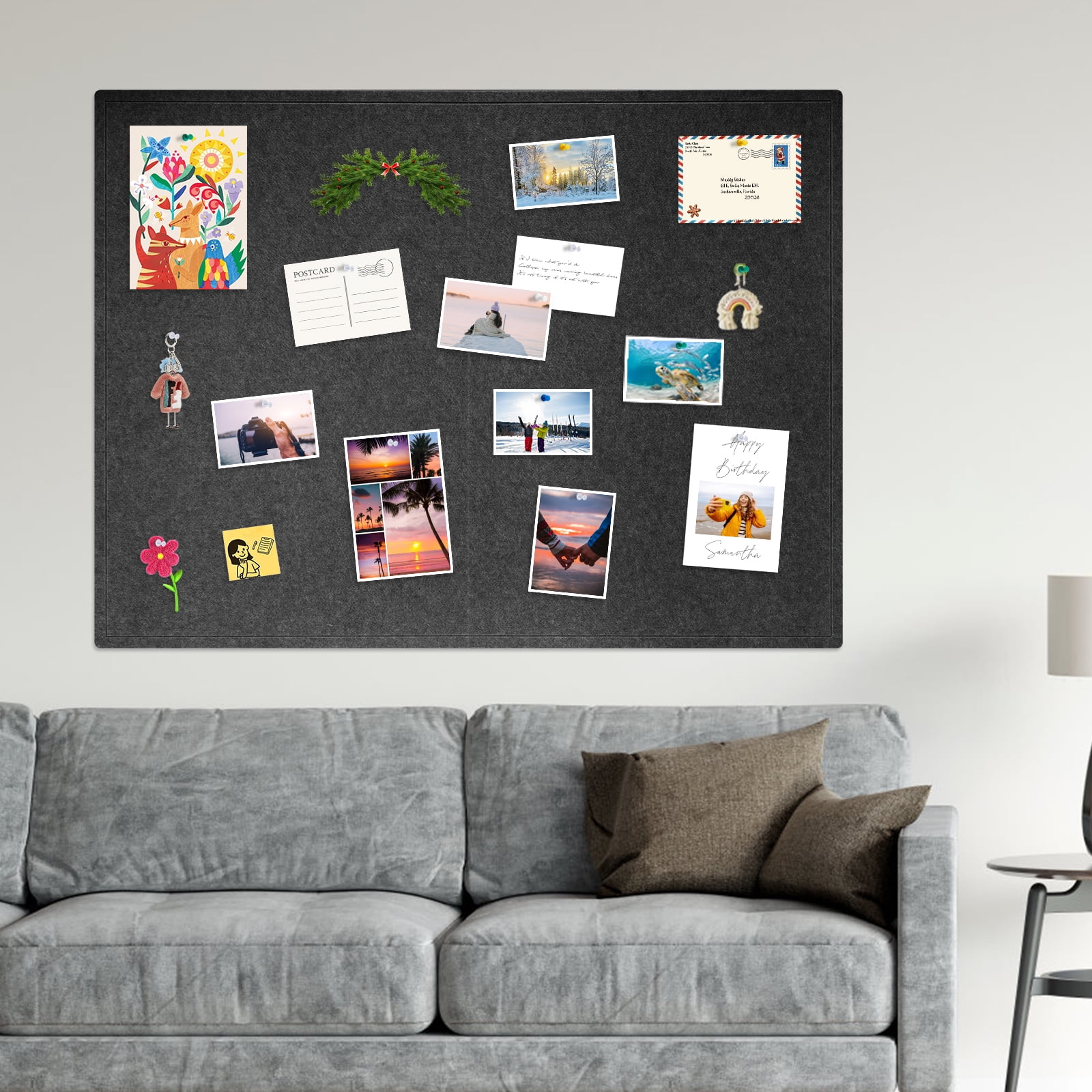 60"x36" Black Large Bulletin Board Decorative Foldable Felt Pin Board Square Felt Wall Tiles Photo Display Board for Wall Cork Boards DIY Vision Board with Self-Adhesive Tape Home School Office Decor