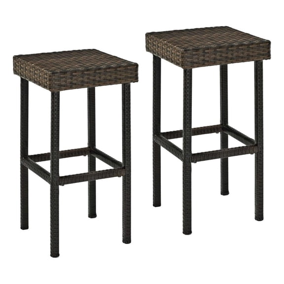 Palm Wicker Outdoor Bar Stools, Set of 2, Patio Furniture for Backyard, Balcony, Brown Contemporary, Modern