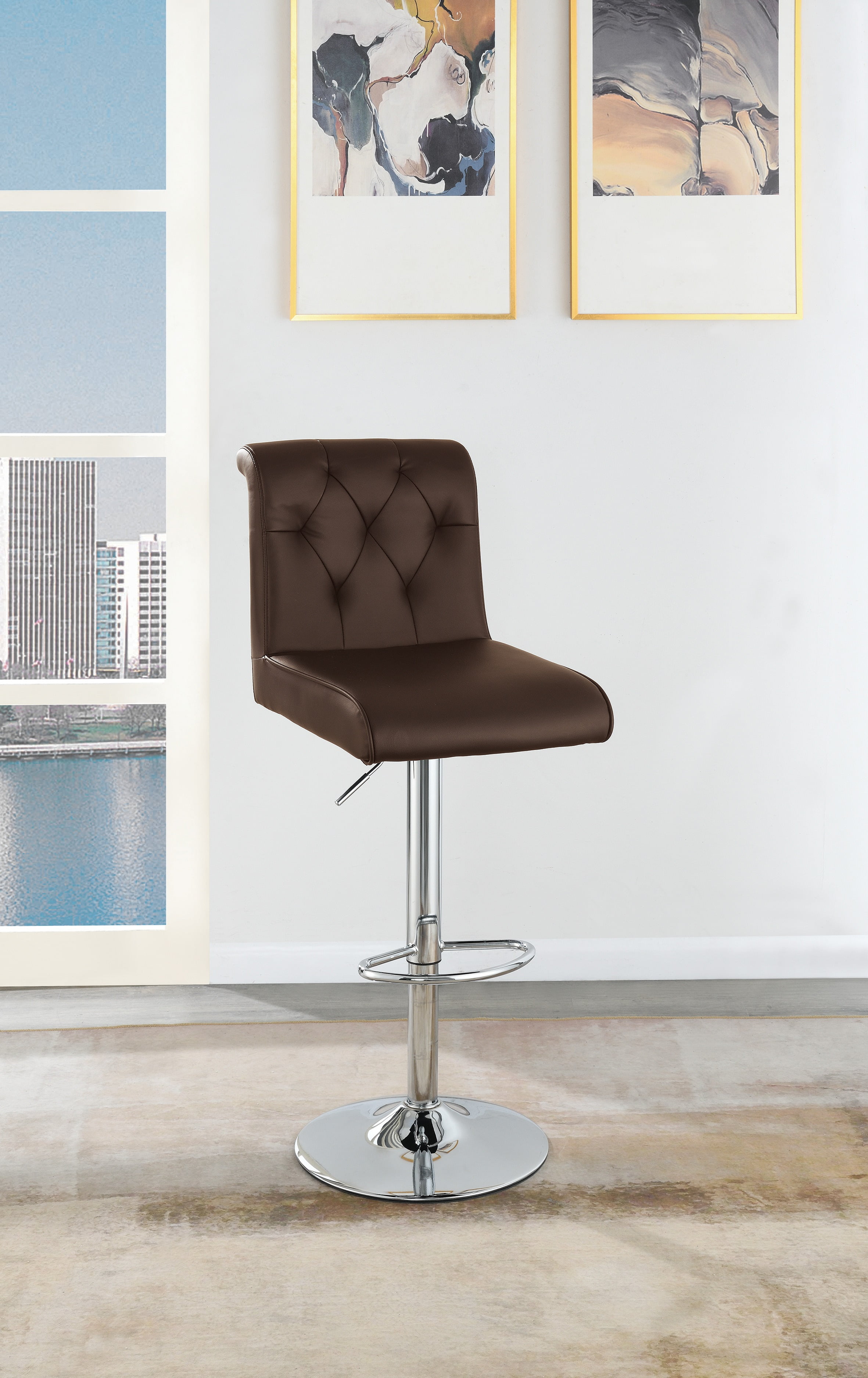 Family Set Adjustable Bar stool Gas lift Chair Espresso Faux Leather