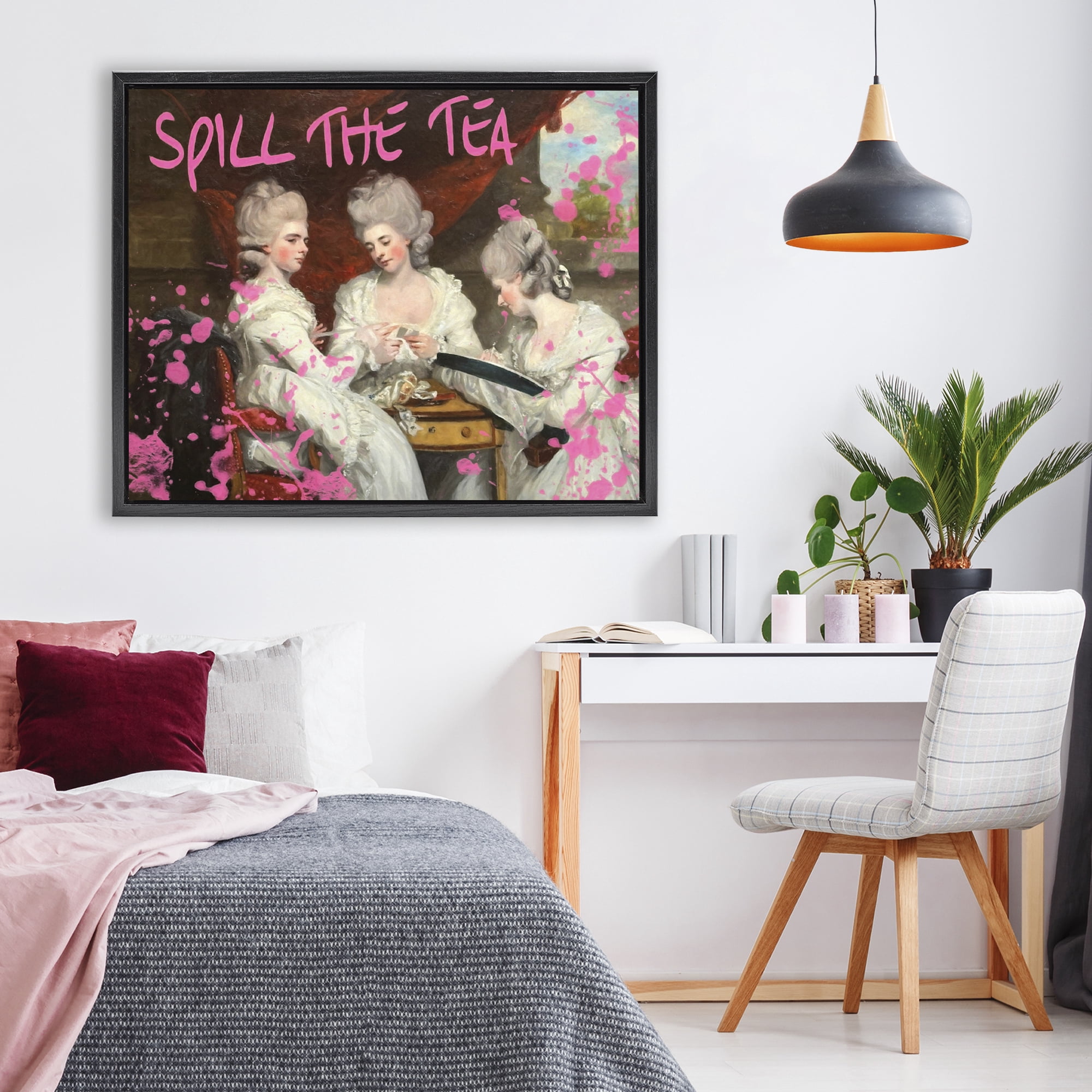 Stupell Industries Spill The Tea Iconic Ladies Black Framed Floater Canvas Wall Art, design by Grotto Studios