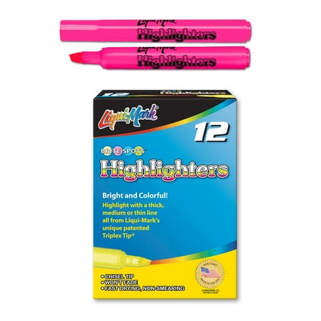 Fluorescent Ink Highlighter - Fluorescent Ink Chisel Tip Broadline Highlighters - Pink Case Pack of 36