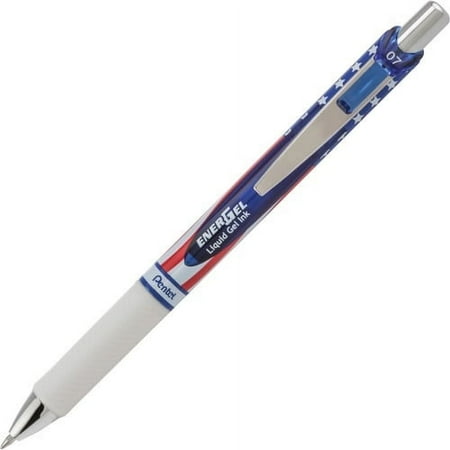 UPC: 0072512268407 | Pentel EnerGel Stars & Stripes Liquid Gel Pens 0.7 mm Pen Point Size – Retractable – Black – 5 / Pack