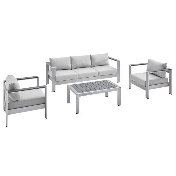 Ergode Shore Sunbrella Fabric Outdoor Patio Aluminum 4 Piece Set - Silver Gray