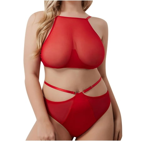 

Mikilon Ladies Cute Girl Solid Erotic Lingerie Mesh Perspective Hollow-out One-piece Slit Appeal Suit Womens Clothes PlusSize Summer Deal